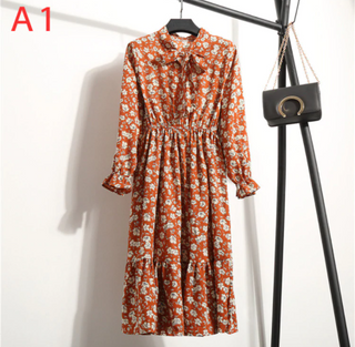 women's casual autumn dress women's antique Floral Print Chiffon shirt