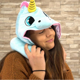 Cartoon Unicorn Neck Rest U-Shaped Travel Hooded Pillow