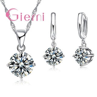 925 Sterling Silver Pendant Necklace Earrings Set Fashion Jewelry Trendy Style Austrian Crystal Women Engagement 8 Colours