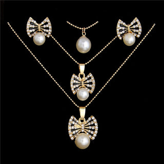 Vintage Imitation Pearl necklace Gold jewelry set for women Clear Crystal Elegant Party Gift Fashion Costume Jewelry Sets