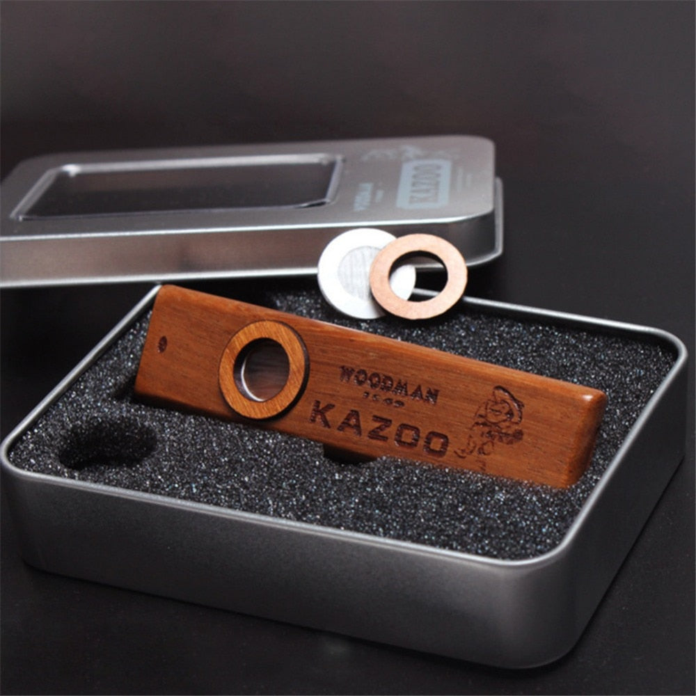 Popular Wooden Woodman Kazoo Orff Instruments Ukulele Guitar Partner Wood Harmonica With Metal Box